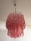 Lampadario in vetro di Murano con 107 Triedri rosa, anni '70, Immagine 7