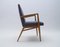 Mid-Century Modern Wood Armchair in Grey Fabric on Brass Feet, Germany, 1950s 2