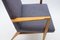 Mid-Century Modern Wood Armchair in Grey Fabric on Brass Feet, Germany, 1950s 9