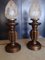 Art Nouveau Bronze Colored Wood Table Lamps with Opaline Glass Shades, Set of 2 4