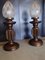 Art Nouveau Bronze Colored Wood Table Lamps with Opaline Glass Shades, Set of 2 5