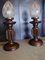 Jugendstil Bronze Tischlampen aus Holz mit Opalglas Schirmen, 2er Set 5