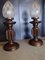Lámparas de mesa modernistas de madera de color bronce con pantallas de vidrio opalino. Juego de 2, Imagen 5