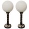 Mid-Century Table Lamps in White Opaline Glass with Chromed Columns, 1950s, Set of 2 1