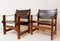Wood and Brown Leather Lounge Chairs, Set of 2 1