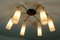 Mid-Century Metal and Brass 6 Glass Shade Sputnik Ceiling Lamp 10