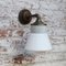 Vintage White Opaline Glass, Brass & Cast Iron Arm Wall Light 6