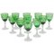 Art of Green Clear Faceted Crystal Wine Glasses from Val Saint Lambert, Belgium, 1920s, Set of 11 1