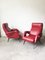 Mid-Century Red Faux Leather and Iron Lounge Chairs Attributed to Carlo de Carli, Set of 2 6