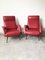 Mid-Century Red Faux Leather and Iron Lounge Chairs Attributed to Carlo de Carli, Set of 2 1
