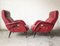 Mid-Century Red Faux Leather and Iron Lounge Chairs Attributed to Carlo de Carli, Set of 2 2