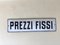 Italian Curved Enamel Metal Prezzi Fissi Fixed Prices Sign, 1930s 1