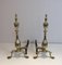 19th Century Neo-Gothic Bronze and Wrought Iron Andirons, France, Set of 2 2