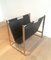 Brushed Steel and Leather Magazine Rack, Denmark, 1970s 4