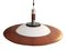 Mid-Century Round Wood, Opaline Glass, and Polished Steel Pendant Lamp, 1950s 3