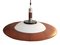 Mid-Century Round Wood, Opaline Glass, and Polished Steel Pendant Lamp, 1950s, Image 3