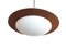 Mid-Century Round Wood, Opaline Glass, and Polished Steel Pendant Lamp, 1950s, Image 2
