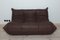 Madras Brown Leather Togo Sofa & Lounge Chair by Michel Ducaroy for Ligne Roset, 1970s, Set of 2 3