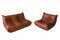 Tabacco Brown Leather Togo Sofa & Lounge Chair by Michel Ducaroy for Ligne Roset, 1970s, Set of 2 1