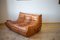Dubai Pine Leather Togo Sofa & Lounge Chair by Michel Ducaroy for Ligne Roset, 1970s, Set of 2 3