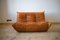Dubai Pine Leather Togo Sofa & Lounge Chair by Michel Ducaroy for Ligne Roset, 1970s, Set of 2 4