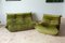 Grünes olivgrünes Togo Sofa & Sessel aus Samt von Michel Ducaroy für Ligne Roset, 1970er, 2er Set 1