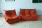 Orange Velvet Togo Sofa & Lounge Chair by Michel Ducaroy for Ligne Roset, 1970s, Set of 2 1