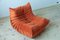 Orange Velvet Togo Sofa & Lounge Chair by Michel Ducaroy for Ligne Roset, 1970s, Set of 2 2