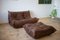 Dark Brown Leather Togo Pouf and 2-Seat Sofa by Michel Ducaroy for Ligne Roset, Set of 2, Image 1