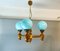 Portuguese Rustic Wooden Blue Opaline Glass 3-Light Chandelier, 1960s, Image 3