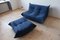 Blauer Togo Pouf und 2-Sitzer Sofa aus Mikrofaser von Michel Ducaroy für Ligne Roset, 2er Set 2