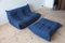 Blauer Togo Pouf und 2-Sitzer Sofa aus Mikrofaser von Michel Ducaroy für Ligne Roset, 2er Set 1