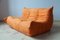 Orange Microfiber Togo Sofa and Pouf Set by Michel Ducaroy for Ligne Roset, 1970s, Set of 2 5