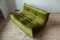 Olive Green Velvet Togo Sofa and Pouf Set by Michel Ducaroy for Ligne Roset, 1970s 4