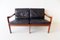 Danish Teak and Black Leather 2-Seater Sofa by Illum Wikkelsø for Niels Eilersen, 1960s 2