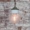 Vintage Industrial White Porcelain, Clear Glass, and Brass Pendant Lamp, Image 5