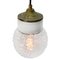 Vintage Industrial White Porcelain, Clear Glass, and Brass Pendant Lamp, Image 3