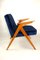 Vintage Dark Blue Velvet Armchair by Józef Chierowski, 1970s, Image 7