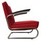Dutch Burgundy Red Tubular Easy Chair with Black Armrests, 1960s 1