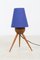 Lampe de Bureau Tripode Mid-Century en Noyer avec Abat-Jour Bleu, 1960s 1