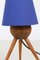 Lampe de Bureau Tripode Mid-Century en Noyer avec Abat-Jour Bleu, 1960s 2