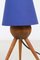 Mid-Century Walnut Tripod Table Lamp with Blue Shade, 1960s, Image 2