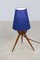 Mid-Century Walnut Tripod Table Lamp with Blue Shade, 1960s 4