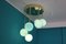 Mid-Century Short 6-Light Chandelier in Brass and Turquoise Blue Murano Glass Globes, 1980s 6