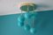 Mid-Century Short 6-Light Chandelier in Brass and Turquoise Blue Murano Glass Globes, 1980s, Image 12