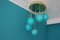 Mid-Century Short 6-Light Chandelier in Brass and Turquoise Blue Murano Glass Globes, 1980s 11