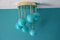 Mid-Century Short 6-Light Chandelier in Brass and Turquoise Blue Murano Glass Globes, 1980s 1