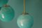 Mid-Century Short 6-Light Chandelier in Brass and Turquoise Blue Murano Glass Globes, 1980s 3