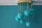 Mid-Century Short 6-Light Chandelier in Brass and Turquoise Blue Murano Glass Globes, 1980s, Image 8