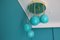 Mid-Century Short 6-Light Chandelier in Brass and Turquoise Blue Murano Glass Globes, 1980s 4